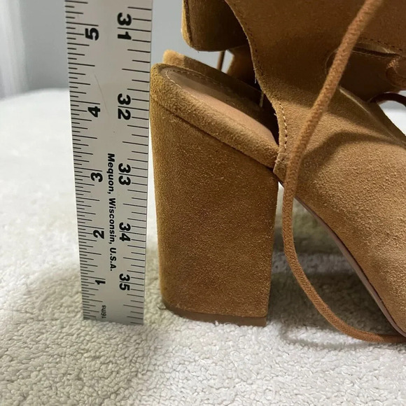 Urban Outfitters Women Brown Strappy Heels 9 Suede Lace Up Block Peep Toe Summer - Picture 12 of 16